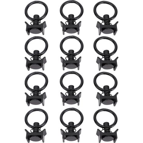 Ortviai Fixation L-Track à Tige Unique avec Anneau Ronde – 12 pièces, acier carbone noir, charge de travail 1333 lb