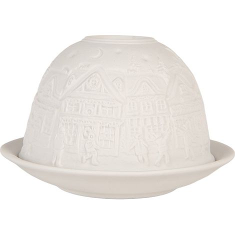 Photophore Porte-Bougie Chauffe-Plat en Porcelaine Blanc Motif Maisons Ø 12 x 8 cm - PANGIVO (1/4)