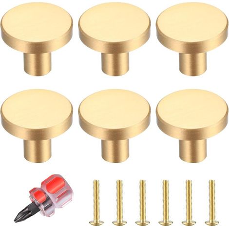 Schubladengriffe, goldene Möbelknöpfe, runde Schrankknöpfe, Schubladengriffe aus goldfarbenem Messing, Küchentürgriffe zur Dekoration, inklusive Schraubendreher – 20–25 mm