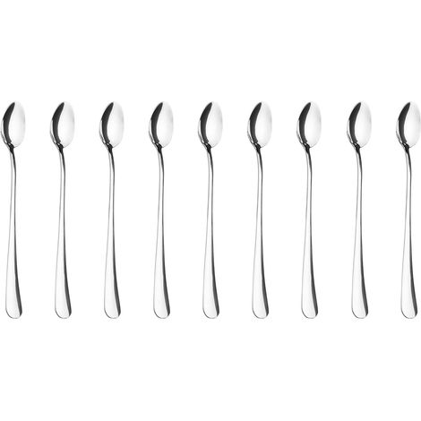 Cuillère à Mélanger - Lot de 9 - Acier Inoxydable 18/0 - Longue Tige pour Cocktail et Thé Glacé - 20,7 cm (1/5)