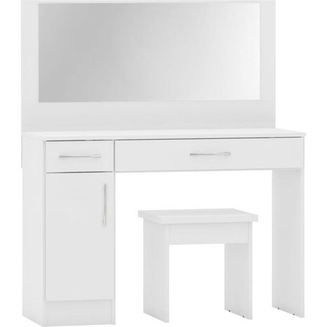 Nevada Vanity Dressing Table Set White Gloss Stool and Mirror (1/5)