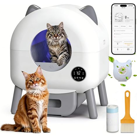 Litière chat autonettoyante capacité maximale de 95L+15L, bac à litière pour chat alerte intelligente via contrôle app, surveillance santé, capteur infrarouge, adapté à de nombreux types de litière