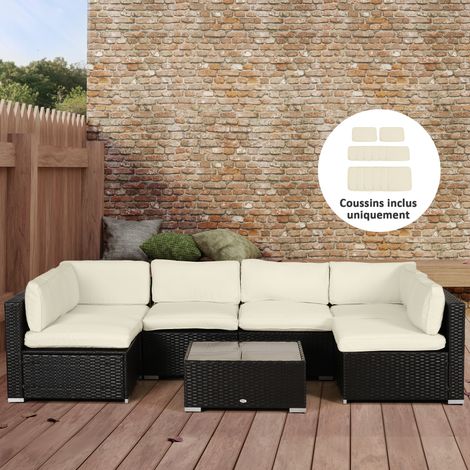 Outsunny Lot de 14 Housses de Rechange Coussins Salon de Jardin - 6 Housses Coussin d'assise, 8 Housses Coussin Dossier - Housses zippées Polyester déperlant Crème