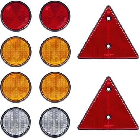 2 Catadioptre Triangle Rouge Visser Fixe, 2 Catadioptre Rouge, 4 Catadioptre Jaune, 2 Catadioptre Blanc, Catadioptre Rond Soi Adhésif, Catadioptre pour Remorque Camion RV Caravane (1/5)