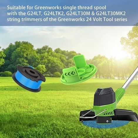 Greenworks G24LT Trimmerfadenspule, 4,9 m lang, 1,65 mm Durchmesser, für Greenworks 24V Trimmer G24LTK2, G24LT30M, G24LT30MK2 (4 Spulen + 1 Kappe) H764 (1/4)