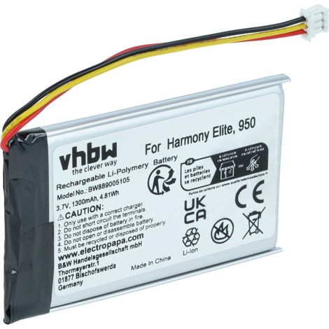 vhbw Akku kompatibel mit Logitech 915-000257, Elite, 915-000260, Harmony 950 schnurlos Festnetz Telefon (1300 mAh, 3,7 V, Li-Polymer) (1/5)