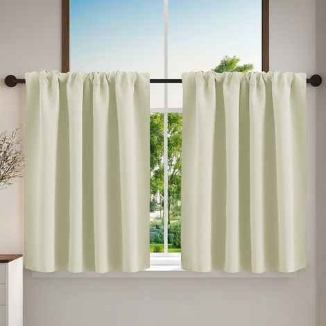 Lot de 2 Rideaux Occultants Courts 40x60 cm - Tissu Uni Haute Précision, Style Champêtre pour Petite Fenêtre, Cuisine et Porte-lsw (1/2)