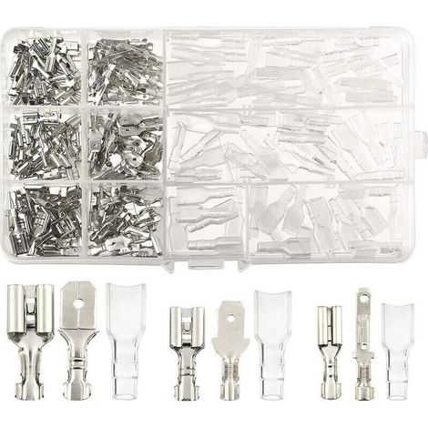 270 pezzi di capicorda elettrici, connettori a T per cavi, connettori a forcella maschio/femmina, morsettiera a crimpare con manicotto isolante 2,8 mm 4,8 mm 6,3 mm (1/4)