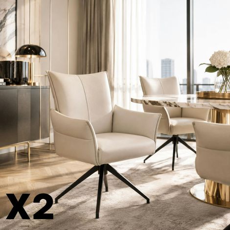 Fauteuil de table pivotant cuir ivoire (lot de 2) LOMBARDIE (1/5)