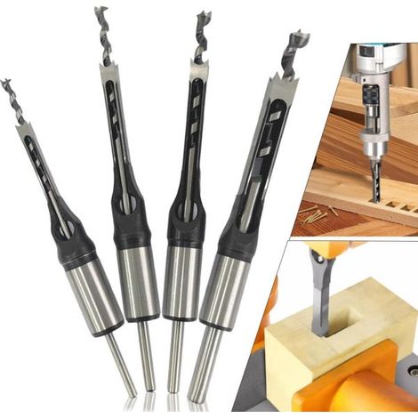 Set 4 Punte da trapano per fori quadrati per Mortasatrice Scalpelli per Legno