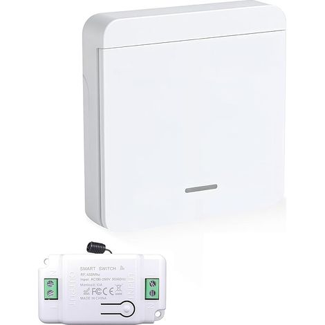 Lot d'interrupteurs sans fil 433 MHz pour contrôler des lampes jusqu'à 2000 W, portée 70 m, installation facile sans câblage, sans fil avec récepteur 10 A, interrupteur mural sans fil (1/5)
