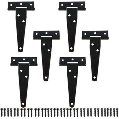 6 Pièces Charnières- 10cm Noir en T Métallique Charnière Porte de Grange avec Vis (1/4)