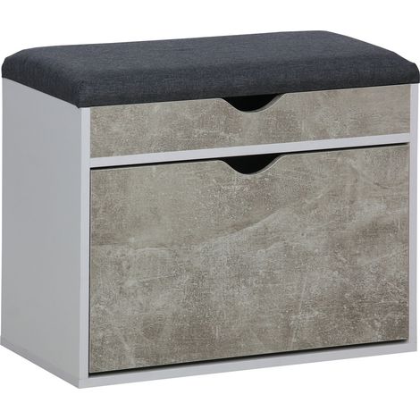 Scarpiera panca contenitore con cuscino imbottito Aroka - Grigio