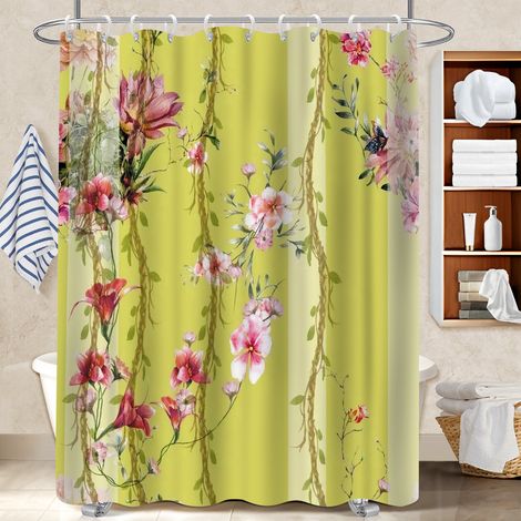 Rideau de douche tissu polyester 180x180 stylé rideau étanche pour baignoire d’angle (1/5)