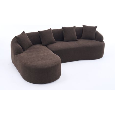 Sofá modular curvado HOMVRA con chaise longue izquierda y 2 plazas, chenilla, marrón (1/5)