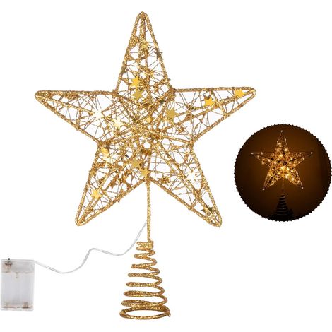 Weihnachtsbaum-Stern-Dekoration, exquisite, schimmernde goldene Weihnachtsstern-Baumspitze für jede Party-Dekoration, 31 cm
