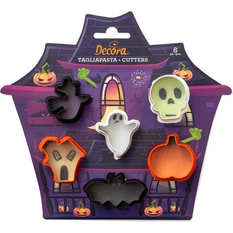 Decora 0255090 Set 6 Mini Tagliapasta Halloween, In Plastica, Il Kit Ideale per Creare Decorazioni in Pasta di Zucchero o di Gomma, Made in Italy, Design originale. Confezione da 6 pezzi. (1/4)
