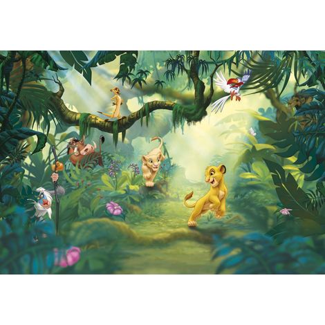 Komar – Papier peint panoramique Lion King Jungle 368 x 254 cm – 8475 – Motif jungle pour salon, pose facile, finition résistante
