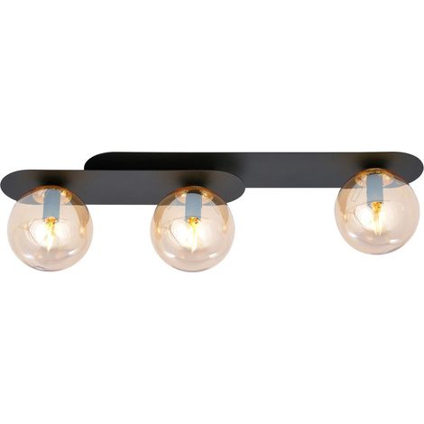 Lampada a Soffitto Plaza, Acciaio verniciato a polvere, Vetro, Nero, Ambra, 70x18x14 cm