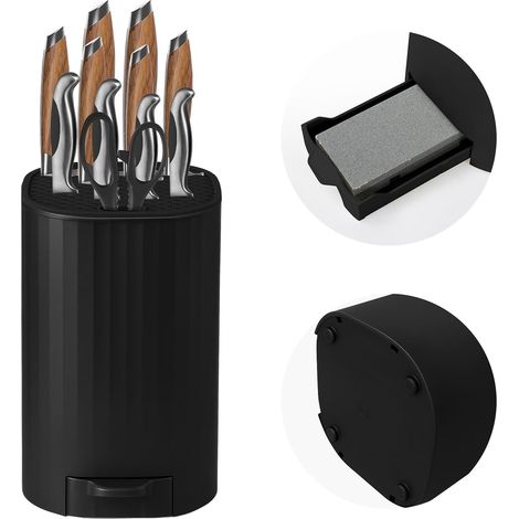 Bloc Couteaux de Cuisine Universel sans Couteaux Porte Couteaux Grande Capacité avec Pierre à Aiguiser et Emplacement Ciseaux Rangement Amovible et Facile à Nettoyer pour un Gain de Place Optimal (1/5)