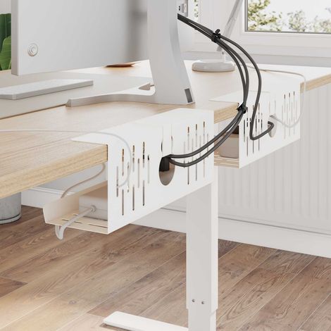 vidaXL Plateau de gestion de câbles sous le bureau 2 pc Blanc (1/5)
