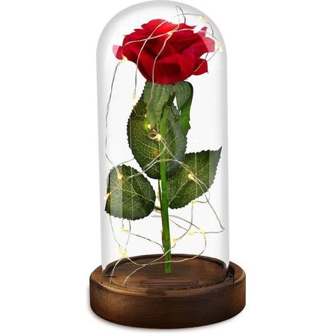 Rose Éternelle - Lampe LED en Verre avec Fleur en Soie - Décoration Intérieure Salon Bureau Chambre - 1 Pièce (1/5)