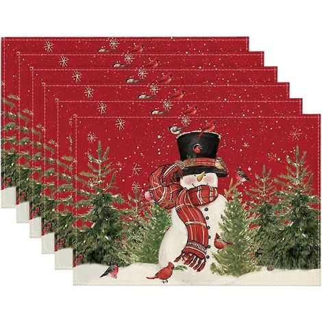 Sets de table de Noël 12 x 18 po, lavables, lot de 6, rouges (1/5)