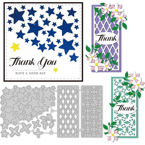 Lot de 9 matrices de découpe rectangulaires en acier au carbone en forme d'étoile pour la fabrication de cartes, le scrapbooking, l'album décoratif - 8,4 x 16,2 cm (1/5)