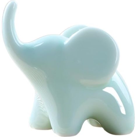 Petite statue d'éléphant moderne et minimaliste en céramique, décoration de bureau (vert) (1/5)