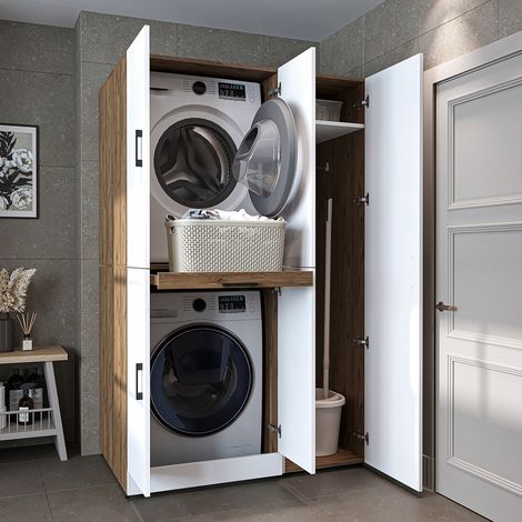 Roomart DORA-I Waschmaschinen-Überbauschrank 115, Weiß-Eiche
