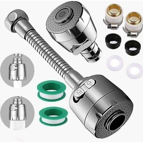 2Pcs Mousseur Robinet - 360° Pivotant - Aérateur De Robinet Avec Tuyau Prolongé - Universel Économiseur D'Eau Avec Adaptateur De Buse - Évierr Robinet Filtre Barboteur De Buse Tête Pou Robinet 15-22M (1/5)