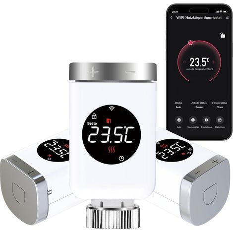 Smart Home Heizkörperthermostat TRV801W 3er Set WiFi Thermostat kompatibel mit Amazon Alexa & Google Assistant Programmierbar Tuya Heizungsthermostat, kein Gateway Erforderlich (1/5)