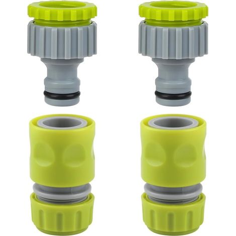 Kit de 4 Raccords de Robinet avec 2 Pack Raccords de Robinet 1/2" 3/4" 2 en 1Adaptateur Robinet,Connecteurs d\'extrémité de Tuyau 1/2" Jardin en Plastique Raccords d\'Arrosage Rapides (1/5)