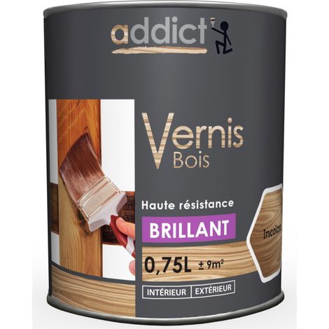 Vernis bois brillant 750ml incolore – Haute résistance pour bois dur – Application intérieure et extérieure – Résistance aux éclaboussures – Addict
