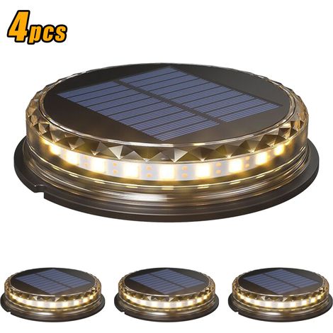 Lot de 4 spots solaires extérieurs LED chauds disques solaires IP68 étanches luminaires enfouis sol jardin décor paysager allée cour terrasse patio chemin piéton (1/5)