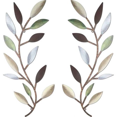 Decoración de pared de metal con forma de hoja de árbol, enredadera, rama de olivo, hoja, pergamino de arte de pared de hierro forjado sobre la cama, sala de estar, decoración exterior (1/5)