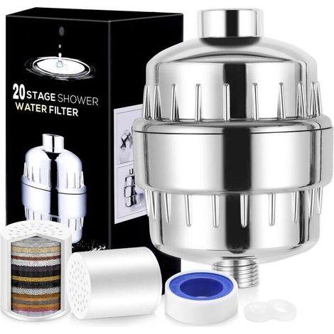 20-stufiger Duschfilter, Wasserenthärter, für gesündere Haut und Haare, entfernt Chlor, Schwermetalle und andere Ablagerungen, Vitamin-C-Wasserenthärter (1/4)