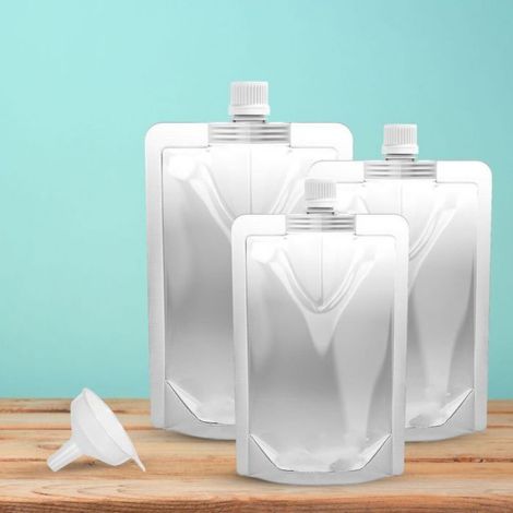 Lot de 10 sachets de liquide, de qualité alimentaire, étanches avec bouchon à vis, bec verseur, sachets de liquide 100ml Étiquette (1/5)