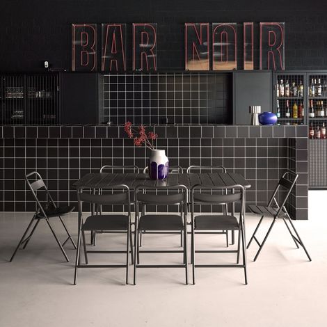Table de jardin métal + 8 assises anthracite. Amelia 160 x 90 x H 72.5cm