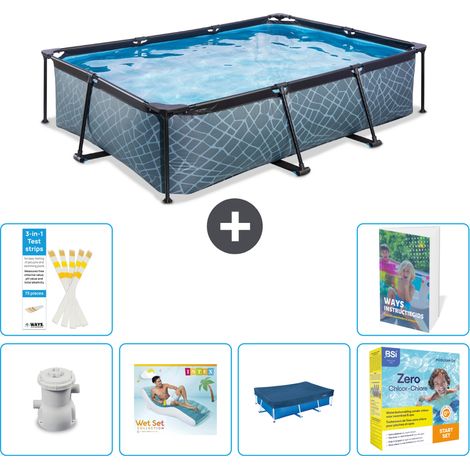 Exit Pool Rechteckig - Steinoptik - 300x200x65 cm - 7-teilig S291