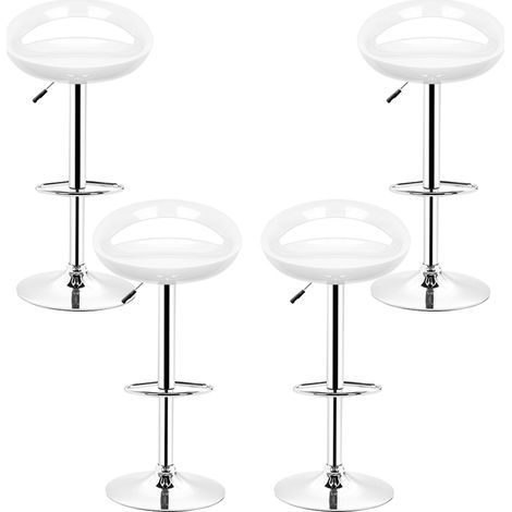 Set di 4 sgabelli da bar regolabili in plastica ABS bianca, altezza regolabile con manico 81-101 cm