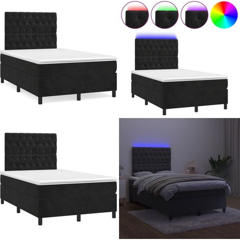 Sommier à lattes de lit et matelas LED noir 120x190 cm velours - Lit Plateforme - Lit Capitonné - Lit Design - Lit Double - Sommier Tapissier - Home & Living (1/5)