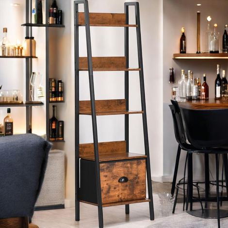 Étagère de Bar, Support de Présentation pour Bar, H-26cm Compartiment, Meuble de Rangement pour Bouteilles d'Alcools et Verres, 5 Niveaux Rangement avec Tiroirs en Non-Tissé, 42x29x141cm (1/5)
