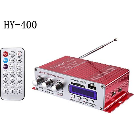 HY 400 Mini Amplifier with USB Flash Drive/SD Memory Card Slot, 12V Motorcycle Amplifier -- HY-400 Red (1/4)