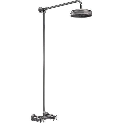Hudson Reed Thermostatic Bar Shower Mixer and Rigid Riser with Fixed Head - Brushed Pewter (1/2)