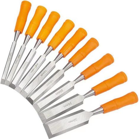 Outils de charpentier ciseau à bois poignée orange acier à haute teneur en carbone 632 ciseau à bois antichoc ciseau plat ensemble de ciseaux à bois fendus (1/5)