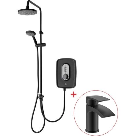 Triton Danzi DuElec Black 9.5kW Electric Shower Overhead & Handset + Tap