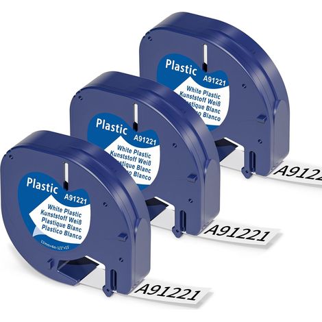 3x Ruban Compatible avec Dymo Letratag 12 mm x 4 m Plastic White 91221 (1/5)