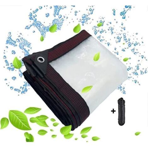 Bardusch-Bâche transparente avec œillets – Serre extérieure en plastique transparente avec bâches de terrasse imperméables – pour tente de mobilier de jardin extérieur – 2 x 1 m (1/4)
