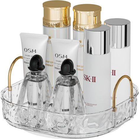 Tourne-disque à maquillage 360°, porte-maquillage rotatif pour salle de bain, grand rangement cosmétique étagère de comptoir pour salle de bain, cuisine, coiffeuse, 1 niveau transparent (1/5)